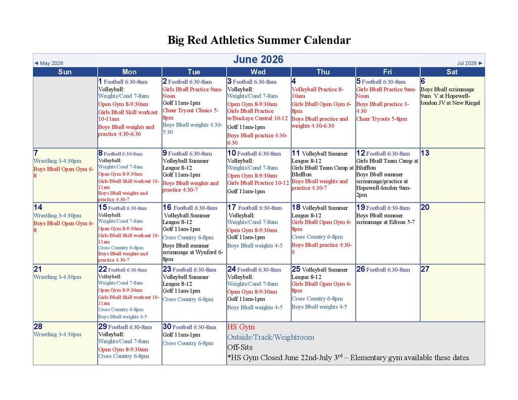 athletic calendar june 2026