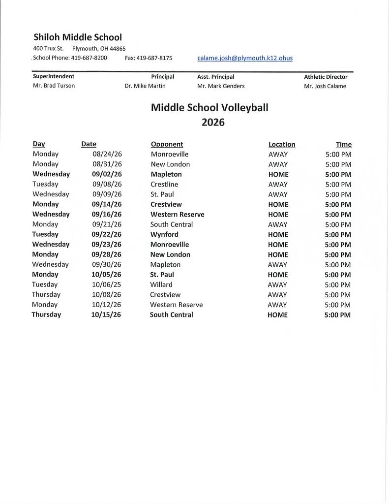 ms volleyball schedule