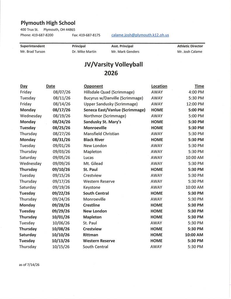 jv v volleyball schedule