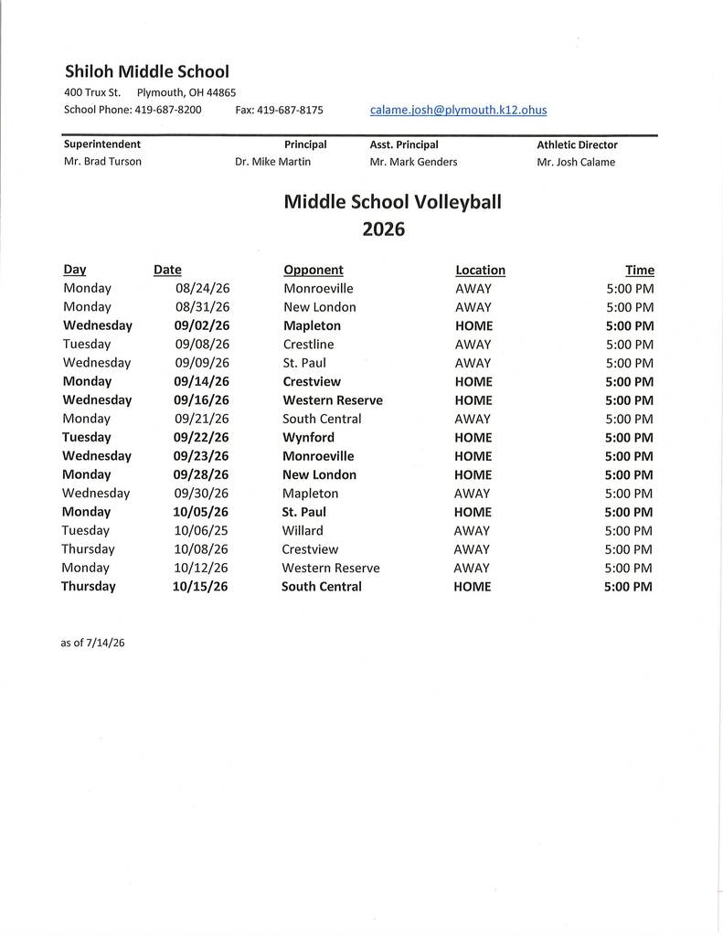 ms volleyball schedule