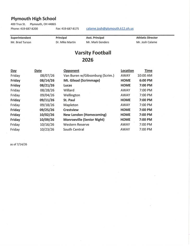 v football schedule