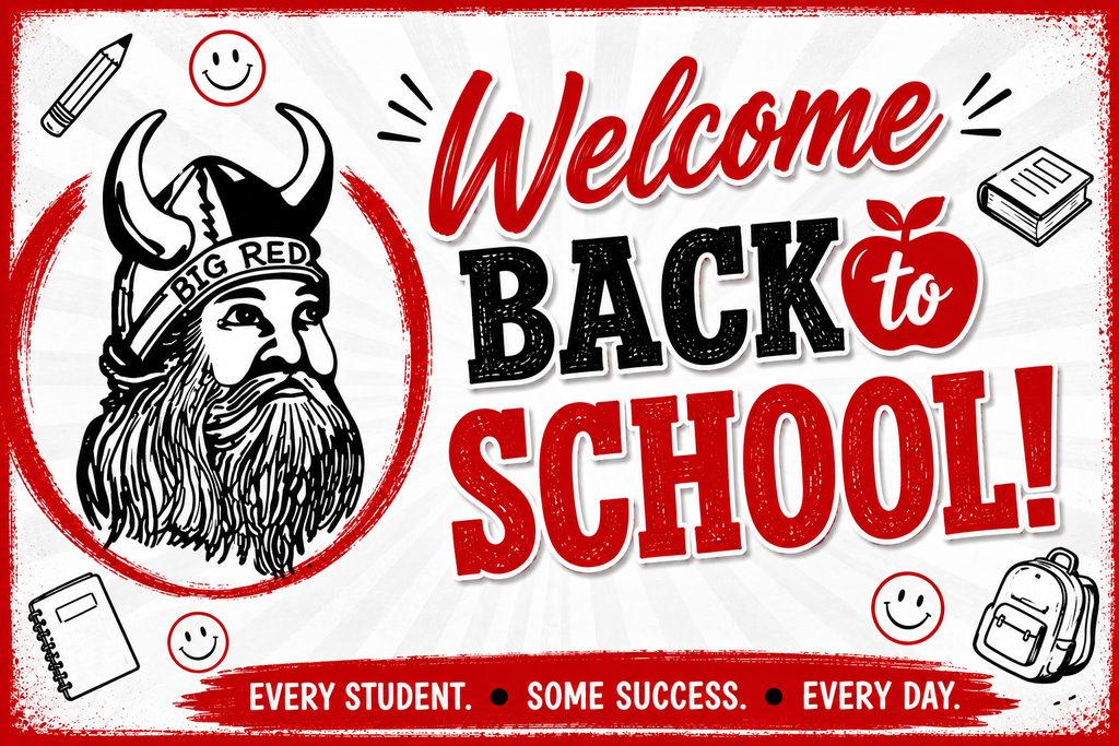 welcome back sign with viking logo