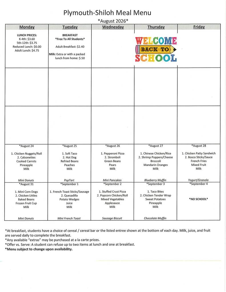 august lunch menu