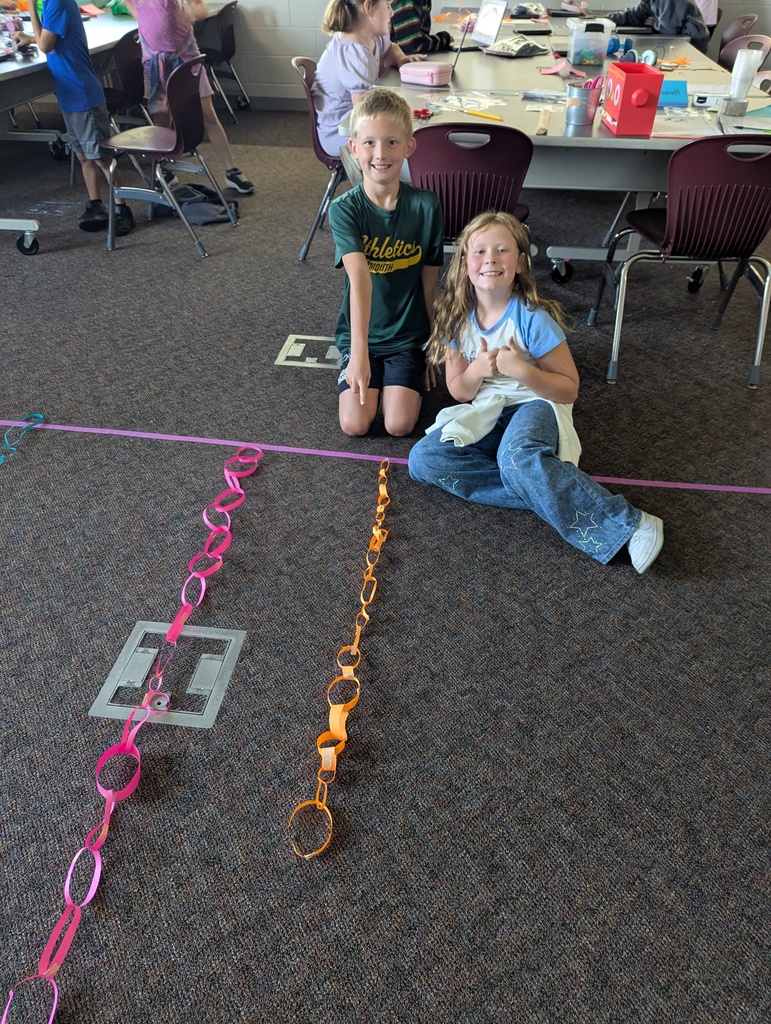 students making paper chain in computer class
