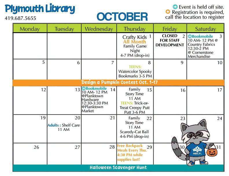 library schedule for Oct 2026