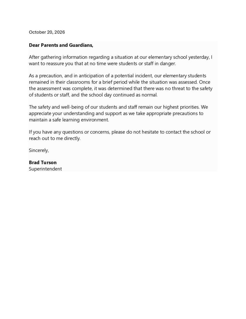 letter to elem parents