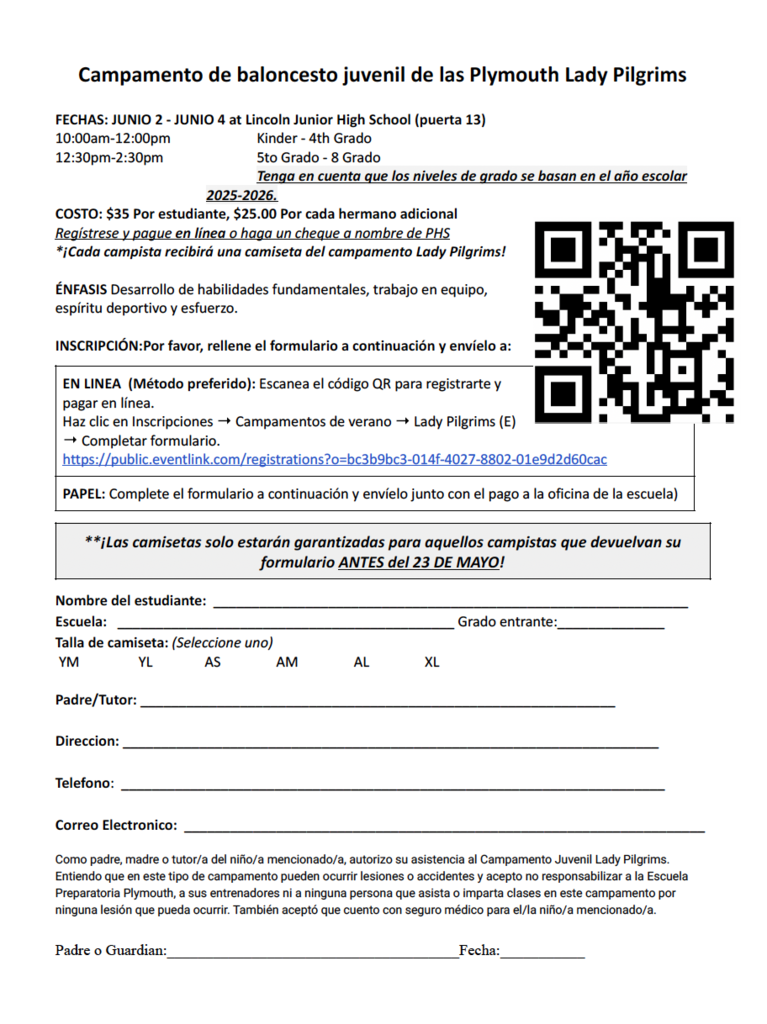 Plymouth Lady Pilgrims Youth Basketball Camp