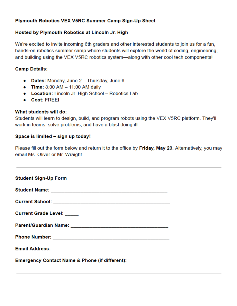 Incoming 6th grade robotics camp at LJH