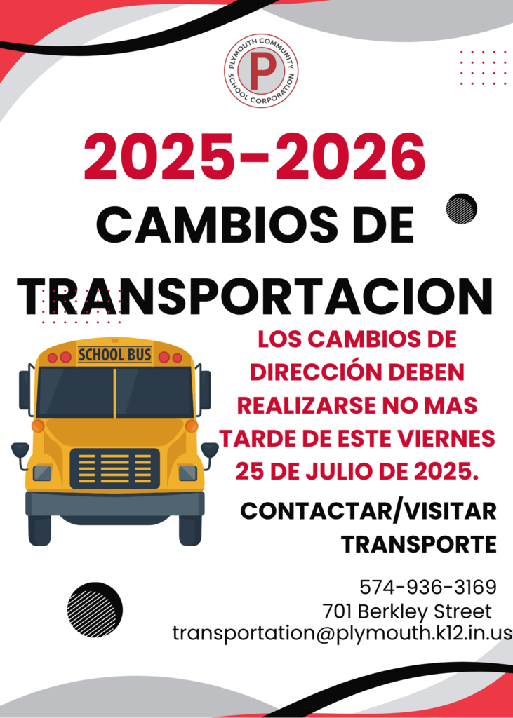 Bus changes must be done by this Friday July 25th, through transportation department.