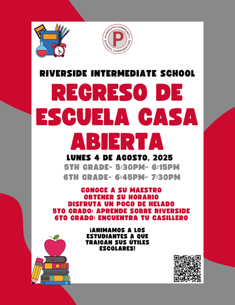 Riverside Intermediate Back to School night on Monday August 4th at 5:30-7:30