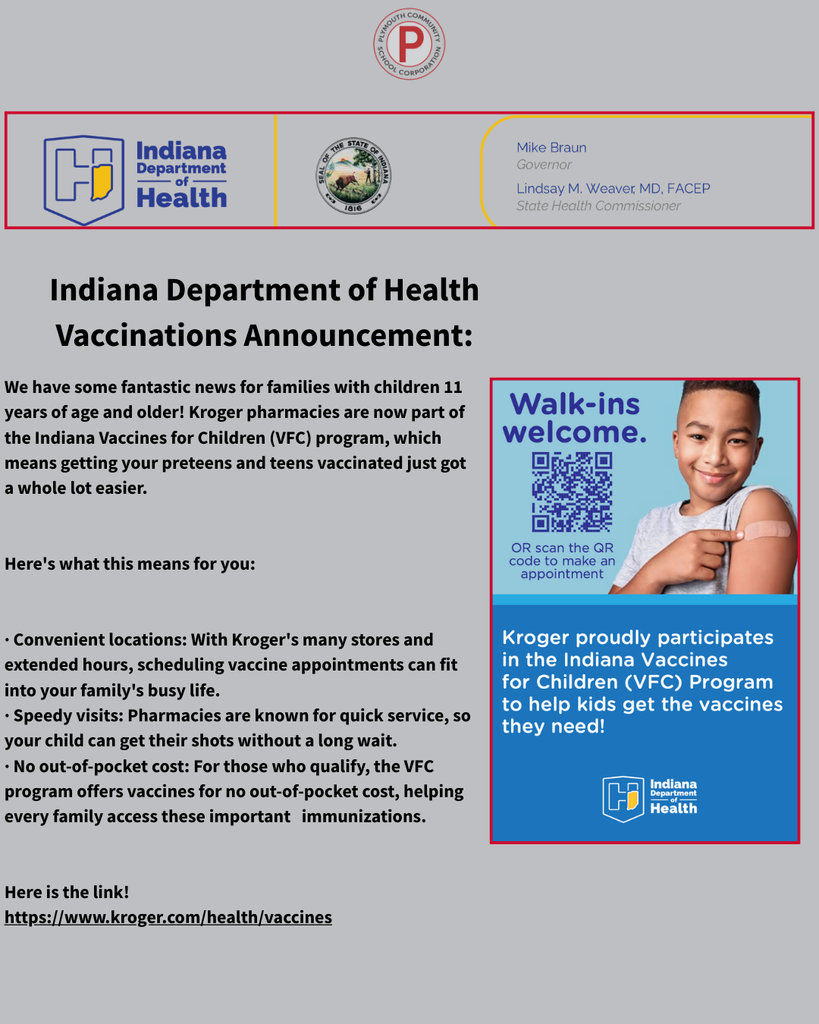 IDOH vaccines update, now at Kroger!