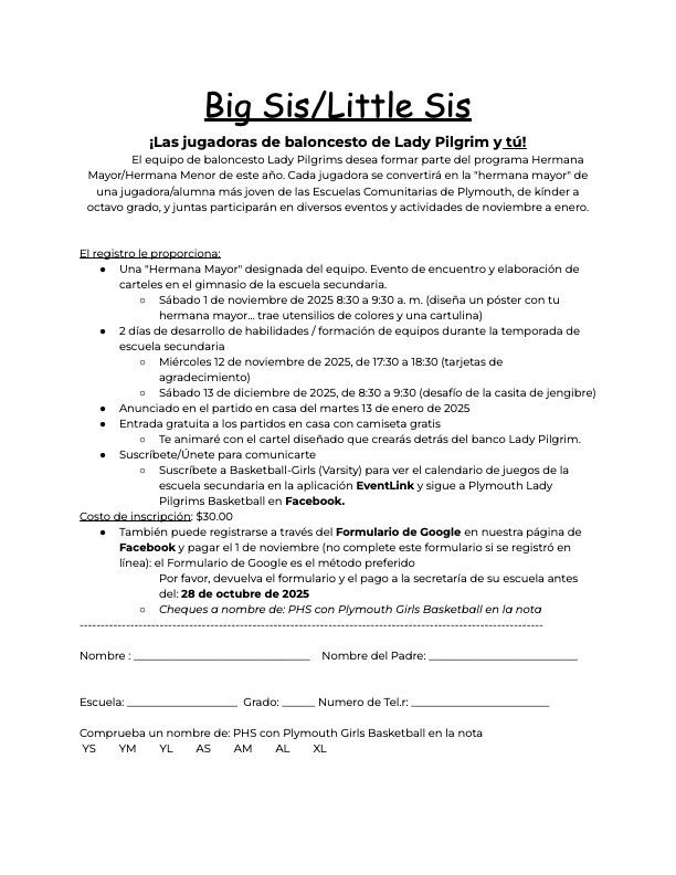 big sis/lil sis basketball program