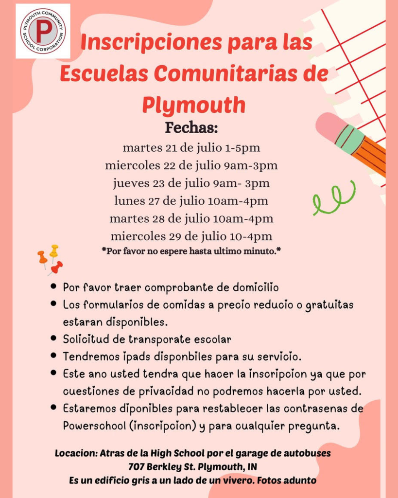 spanish speaking registration help on the following dates
