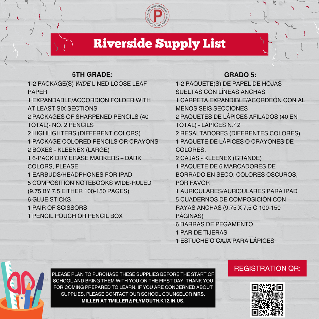 school supply list- riverside