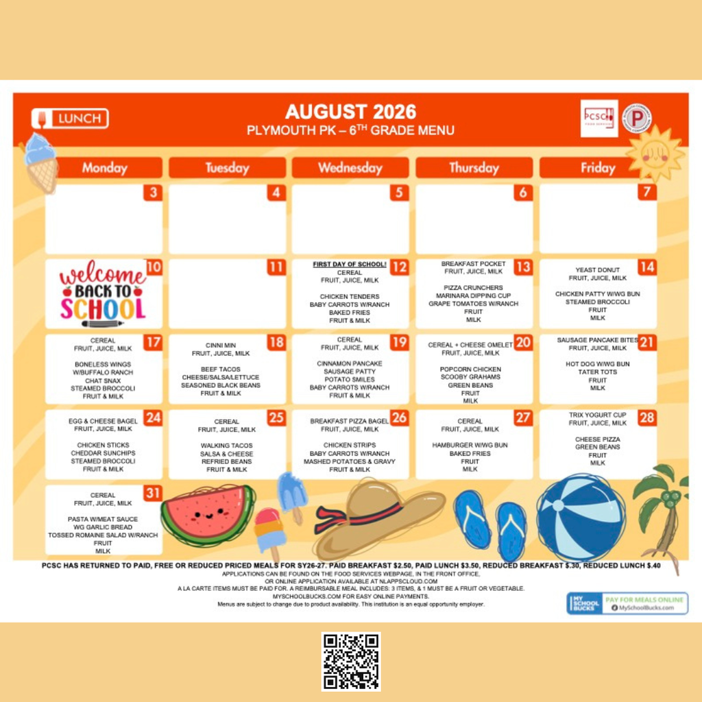 pcsc august menu- pre k - 6th grade