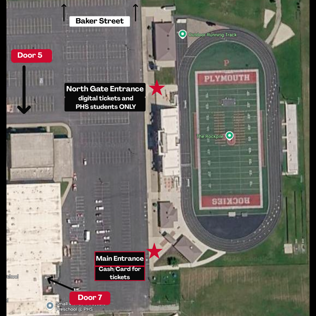map for this friday game north entrance and main entrance