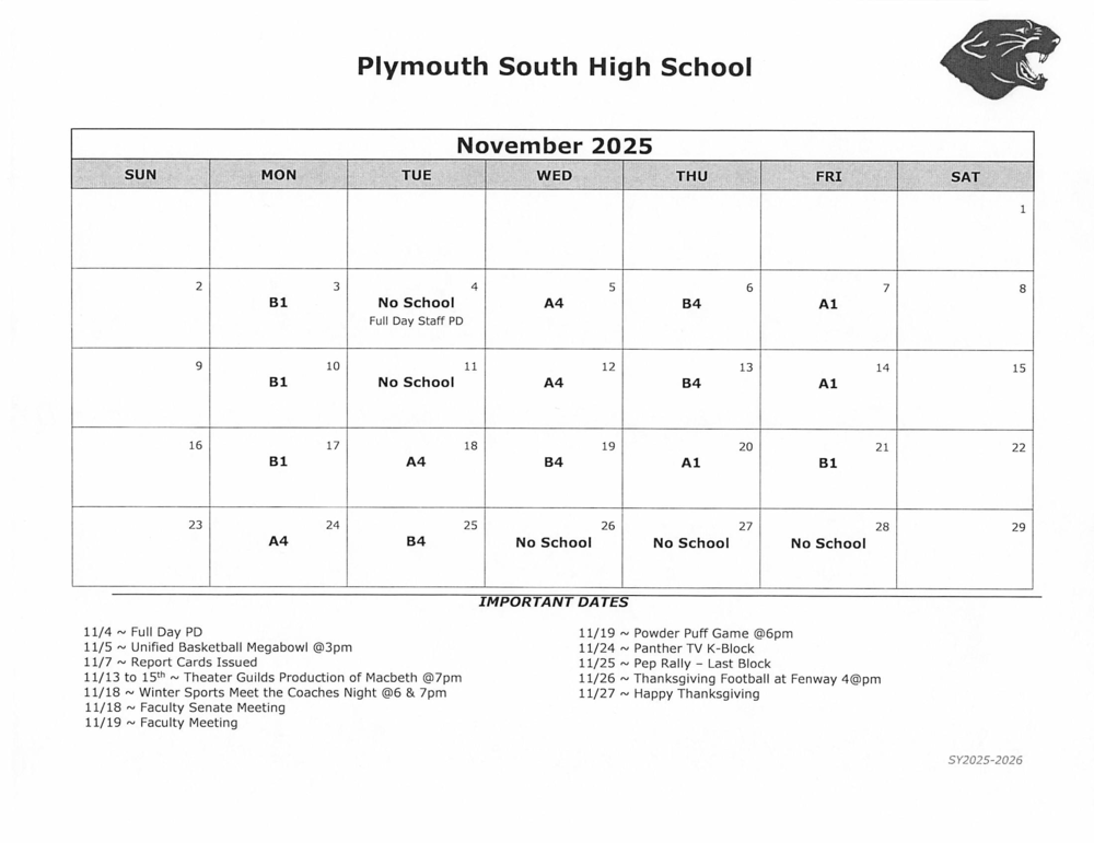 PSHS November Day Calendar