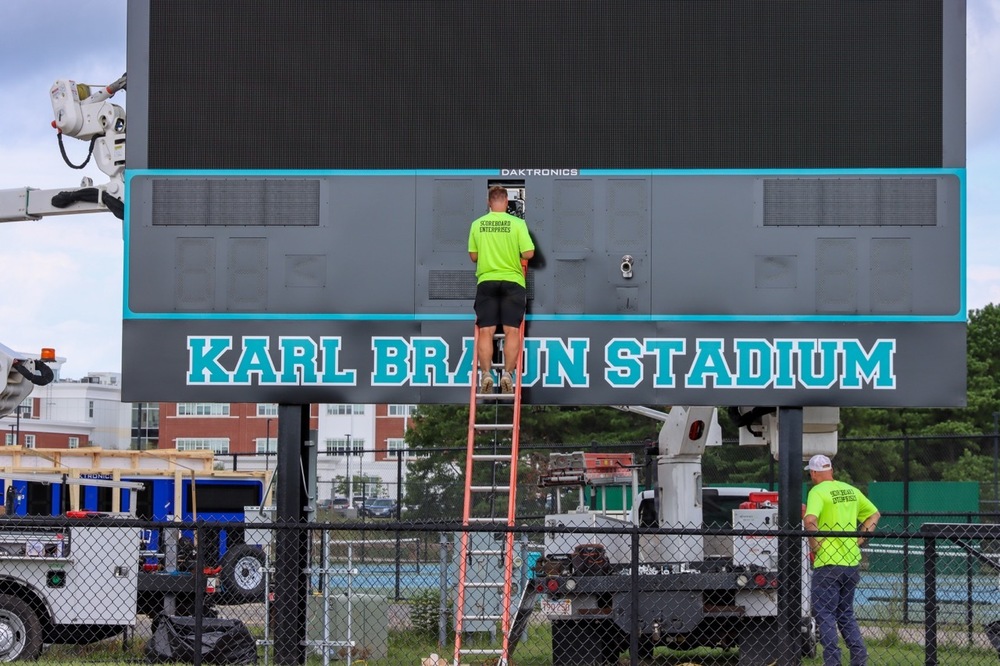 Karl Braun Stadium Scoreboard installation.
