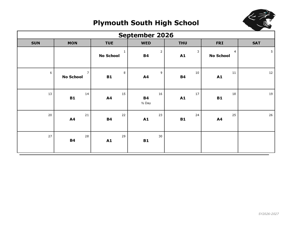 PSHS September Day Calendar