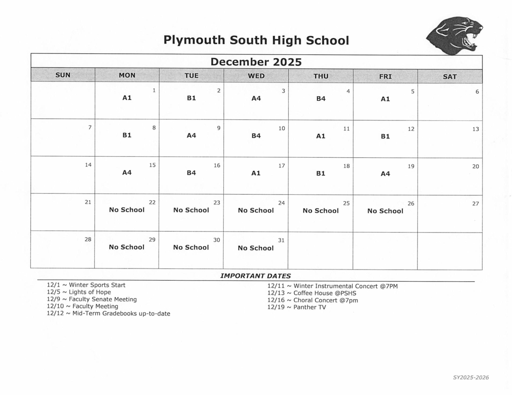 PSHS December Day Calendar