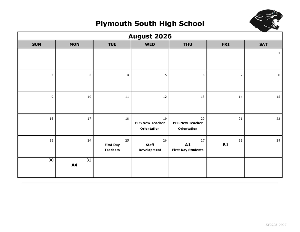 PSHS August Day Calendar