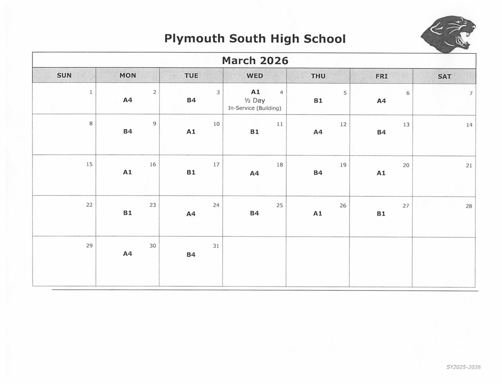 PSHS March Day Calendar