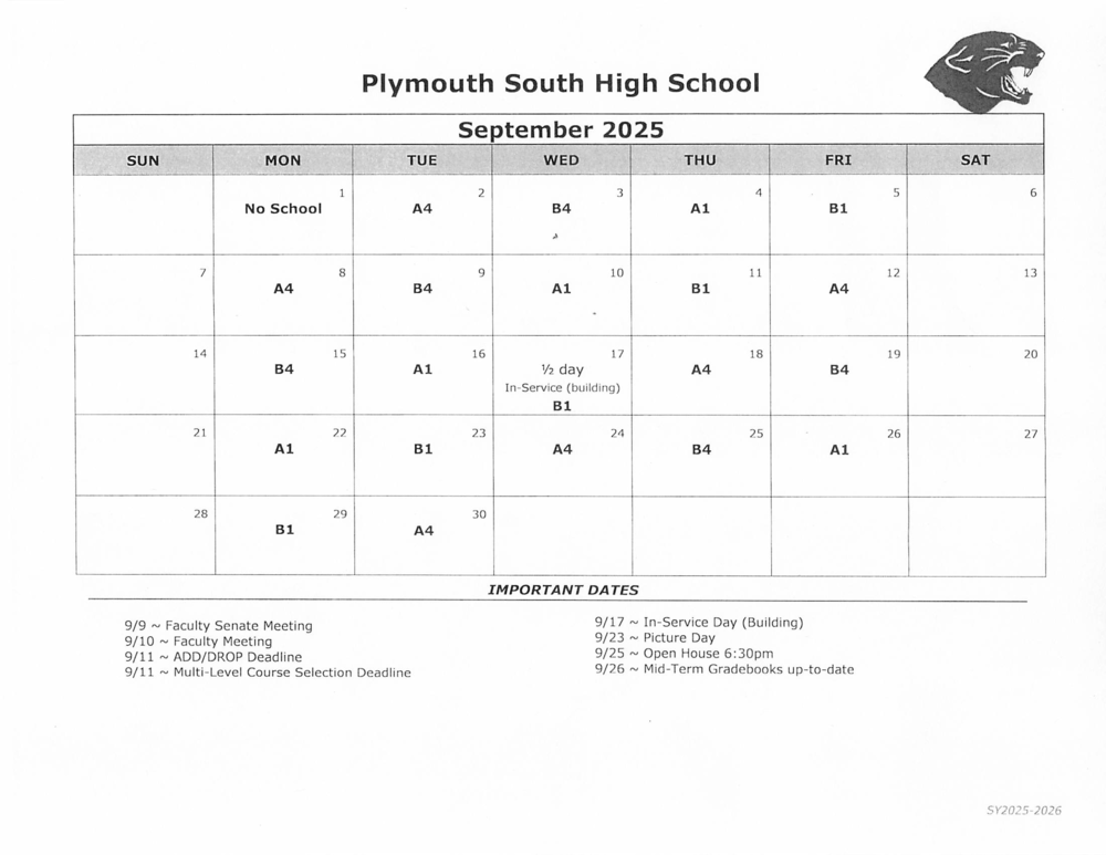 PSHS September Day Calendar