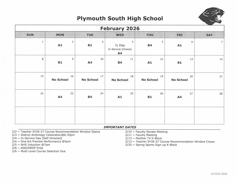 PSHS February Day Calendar