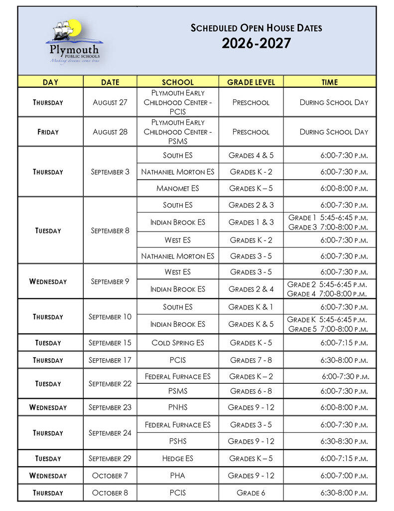 Open House Dates 2026-2027