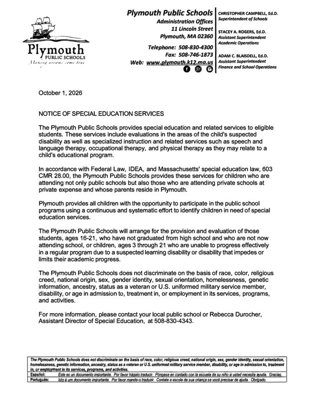 Special Education Child Find Notice