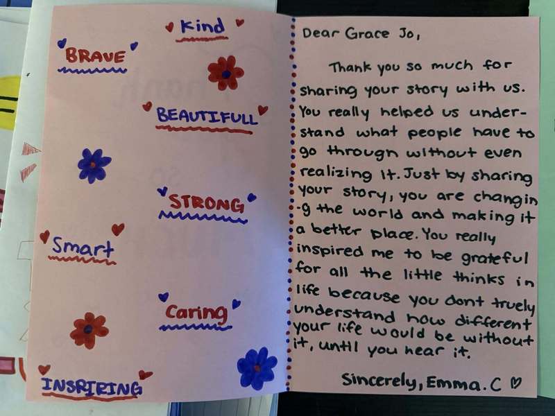 Handwritten cards for Grace Jo.