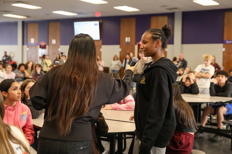 Grace Jo speaks to seventh graders at PCIS.