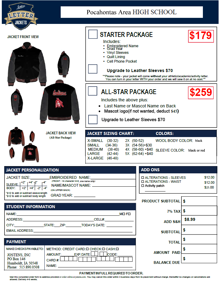 Jostens Letter Jacket Order