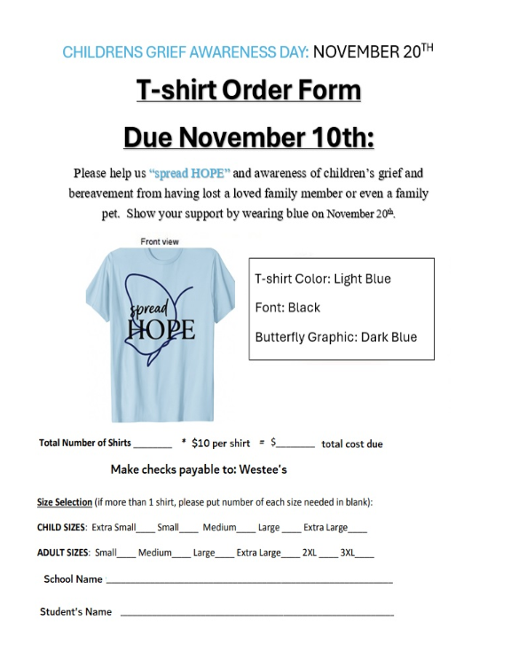 Children's Grief Awareness T-shirt Order Form