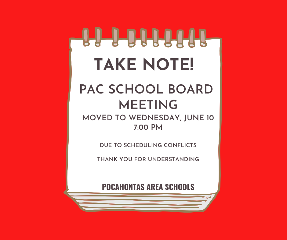 School Board Meeting Moved to Wednesday, June 10, 7:00 PM
