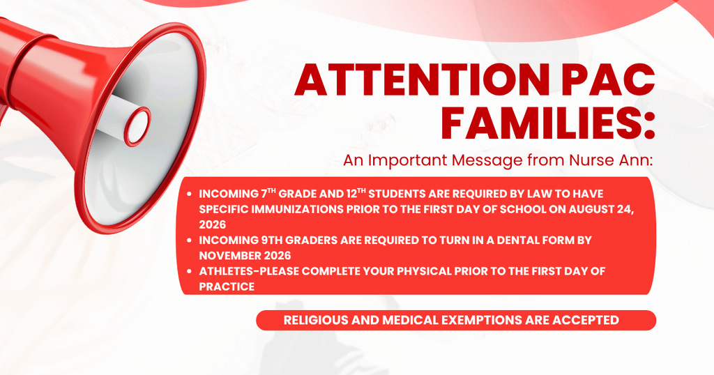 7th and 12th grade immunization requirements, 9th grade dental forms,  athletes please submit your physical before first day of practice