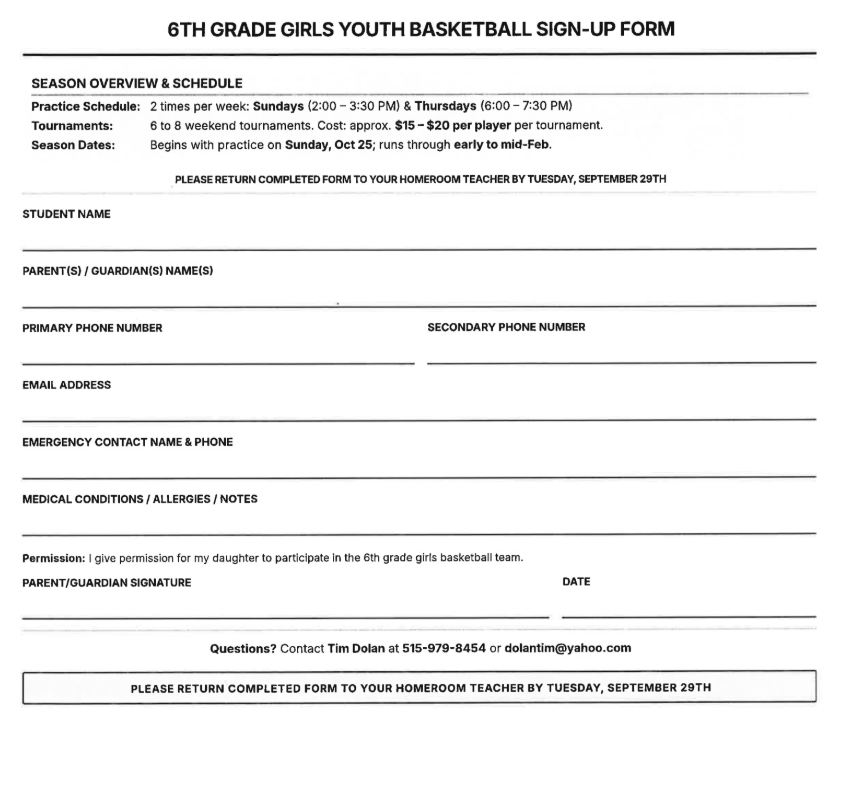 6th grade boys basketball sign up