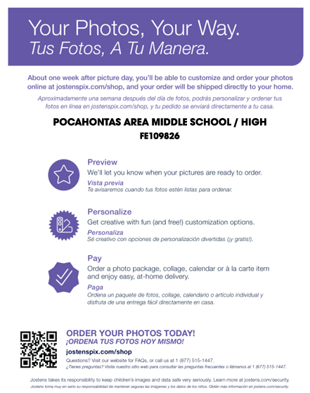 September 24th Picture day flyer for PAC High School & Middle School
