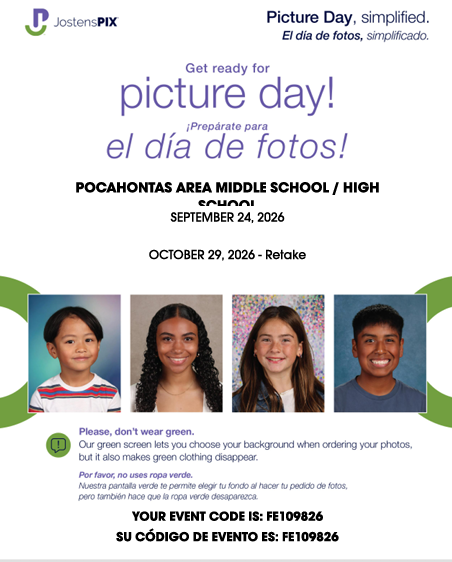 September 24th Picture Day Flyer for PAC High School & Middle School