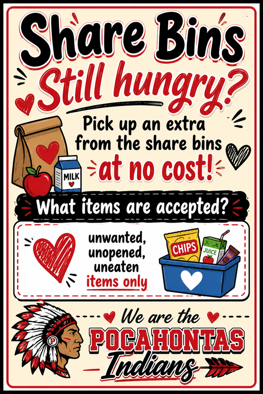 A share bin poster with utems accptable to share