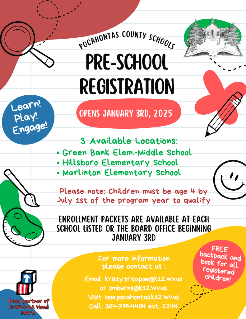 Pocahontas county schools pre-school registration flyer