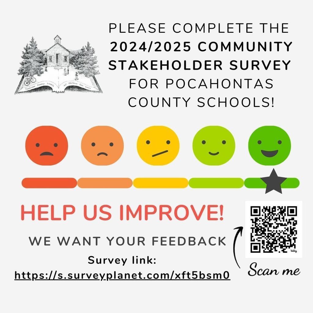 Please Complete the pcs stakeholder survey with smiley faces and qr code