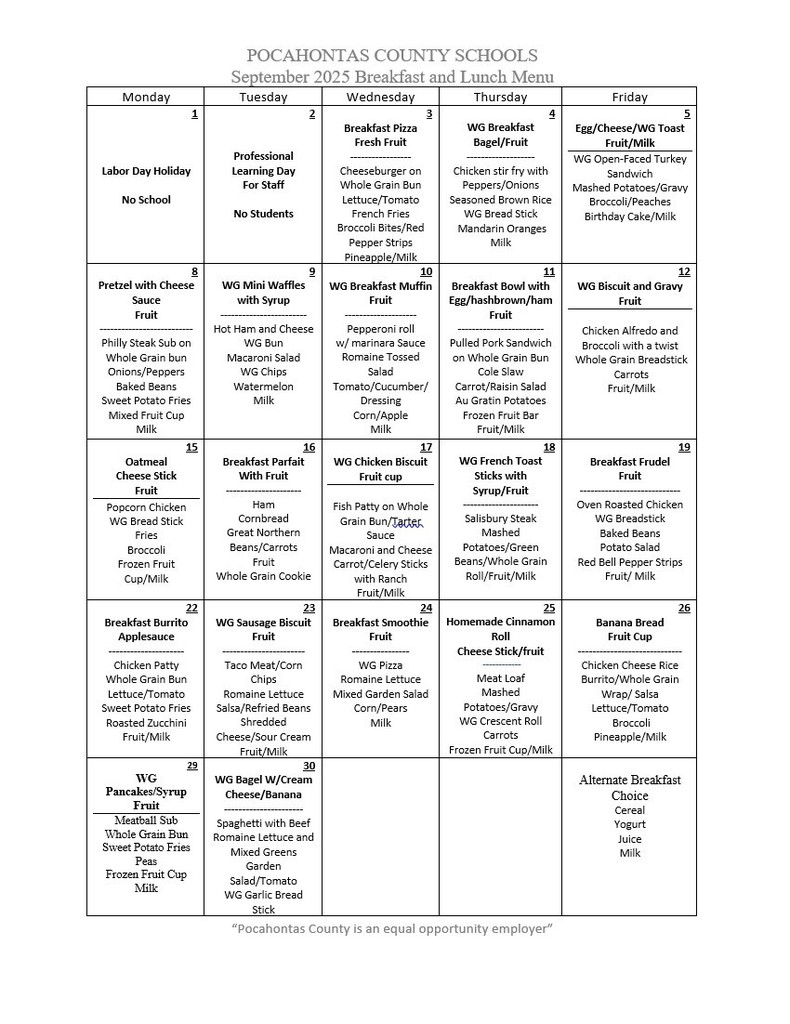 2025 September Menu