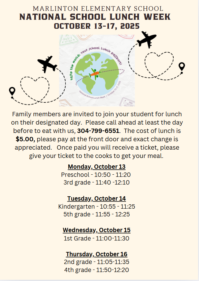 2025 MES National School Lunch Schedule