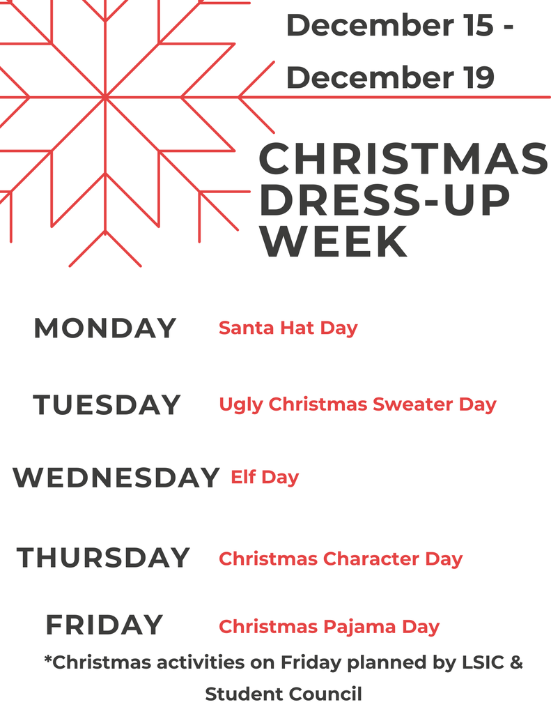 dress up days at MMS December 15-19 