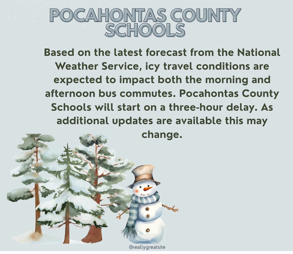 graphic announcing 3-hour delay on 3.2.26