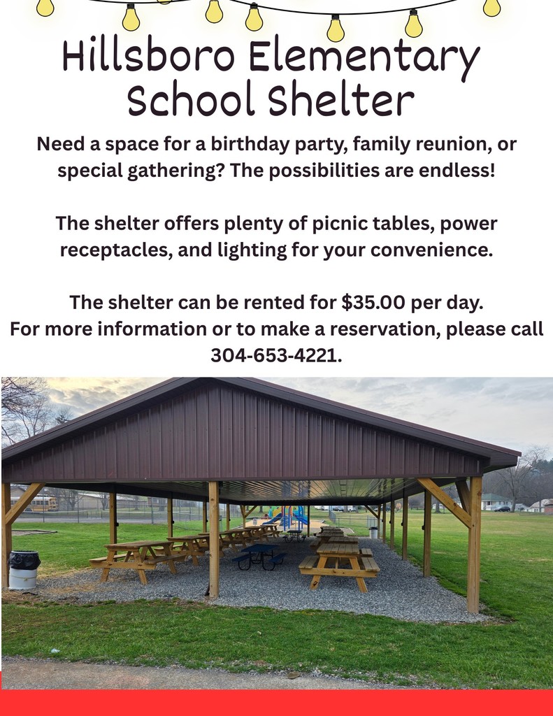 Need a space for a birthday party, family reunion, or special gathering? The possibilities are endless! This shelter offers plenty of picnic tables, power receptacles, and lighting for your convenience. The shelter can be rented for $35.00 per day. For more information or to make a reservation, please call 304‑653‑4221.