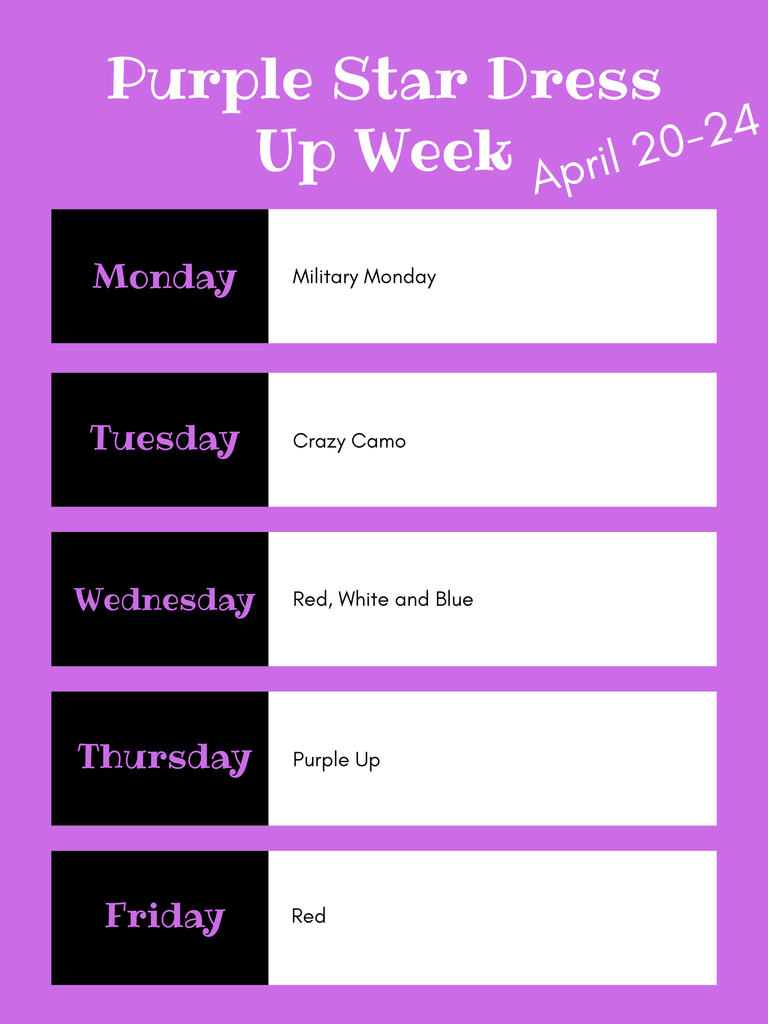 purple star dress up days for April 20-24