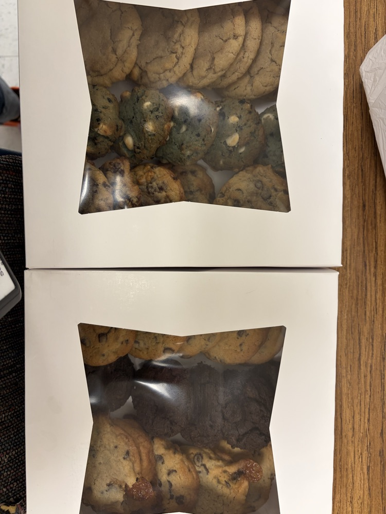 variety of cookies provided to staff for a staff pick pick me up from the Dillers