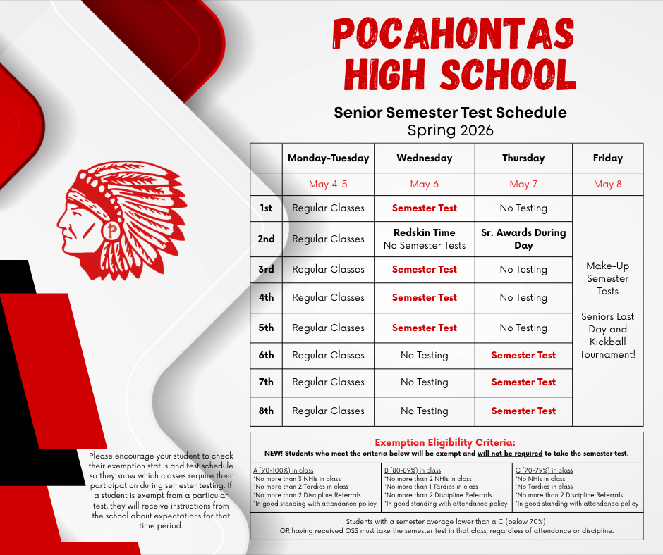 senior semester test schedule